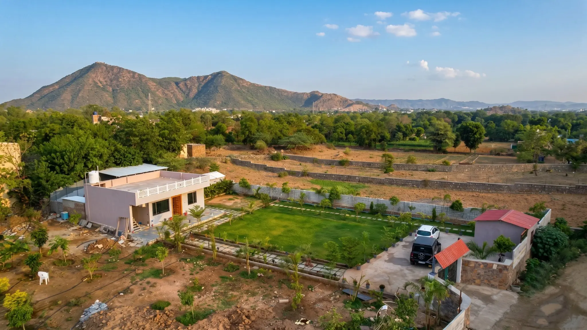 Villa, garden and surrounding hills